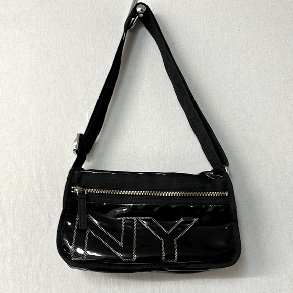 DKNY Black Premium Durable Glossy Nylon Crossbody Bag - Picture 2 of 10